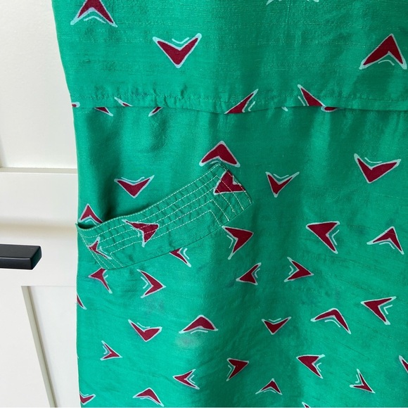 Vintage 80s Maggy London Silk Green Geometric Pattern Dress - Picture 5 of 7